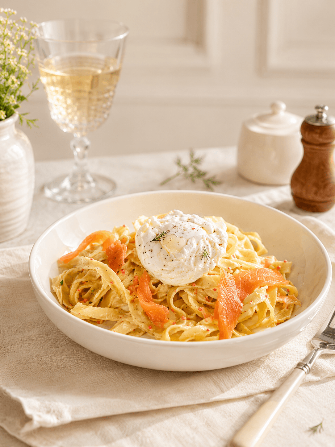 Pâtes tagliatelles au saumon fumé